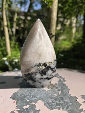 Black & White Tourmaline Teardrop Crystal